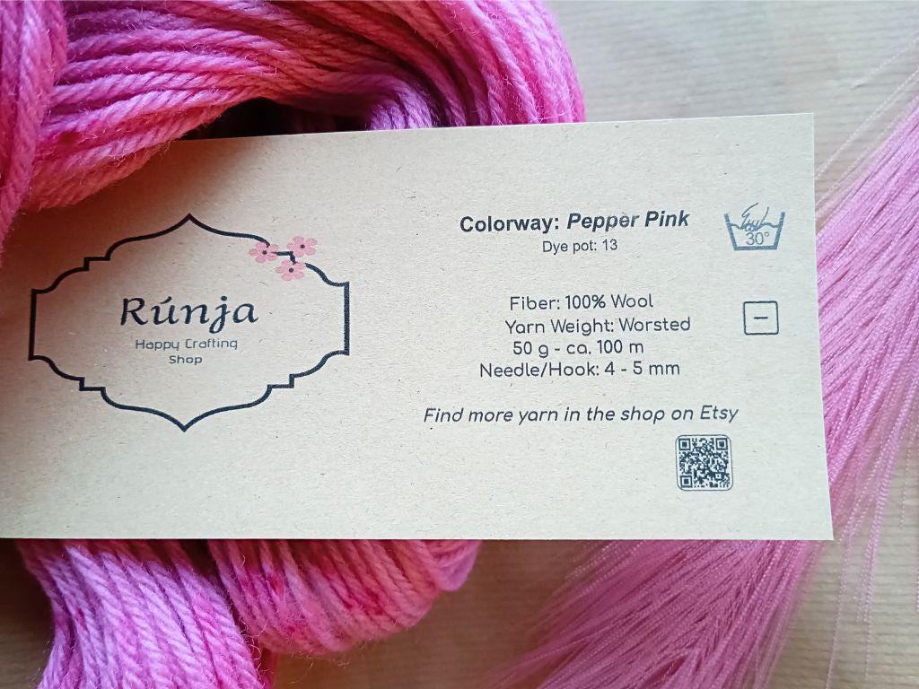 Pepper Pink - 50g - Hand-dyed soft wool.