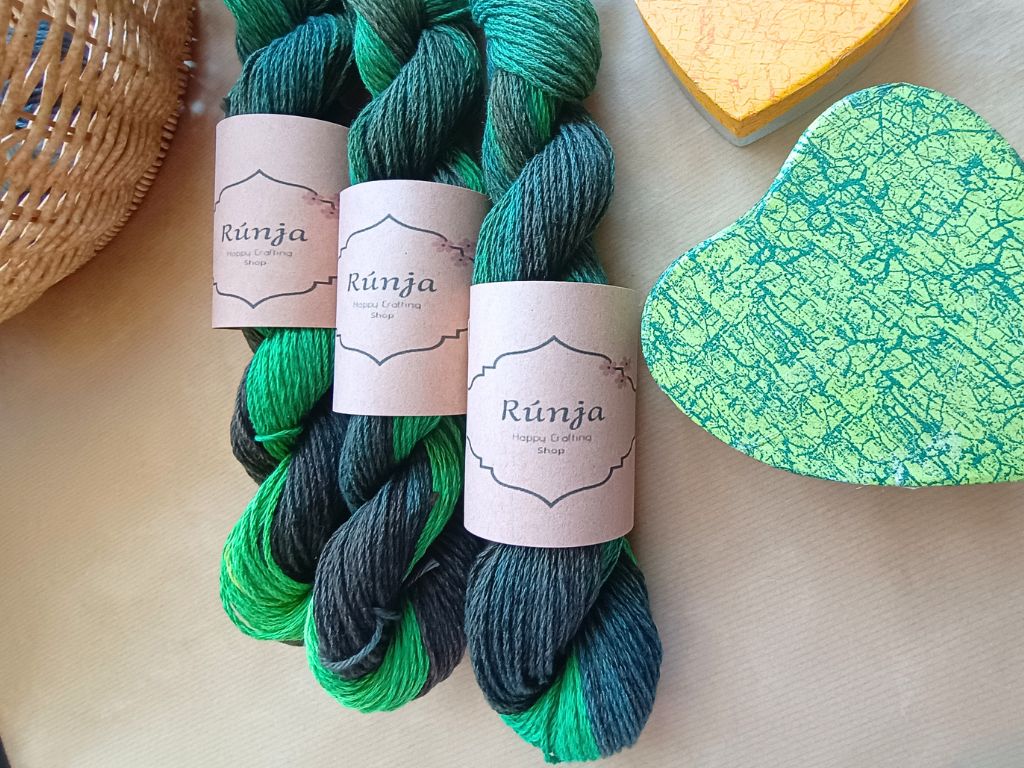 RúnjaCrafts Hand-Dyed Yarn - Spring Forest | Lovely Cotton Yarn with Linen (Aran) - 50g