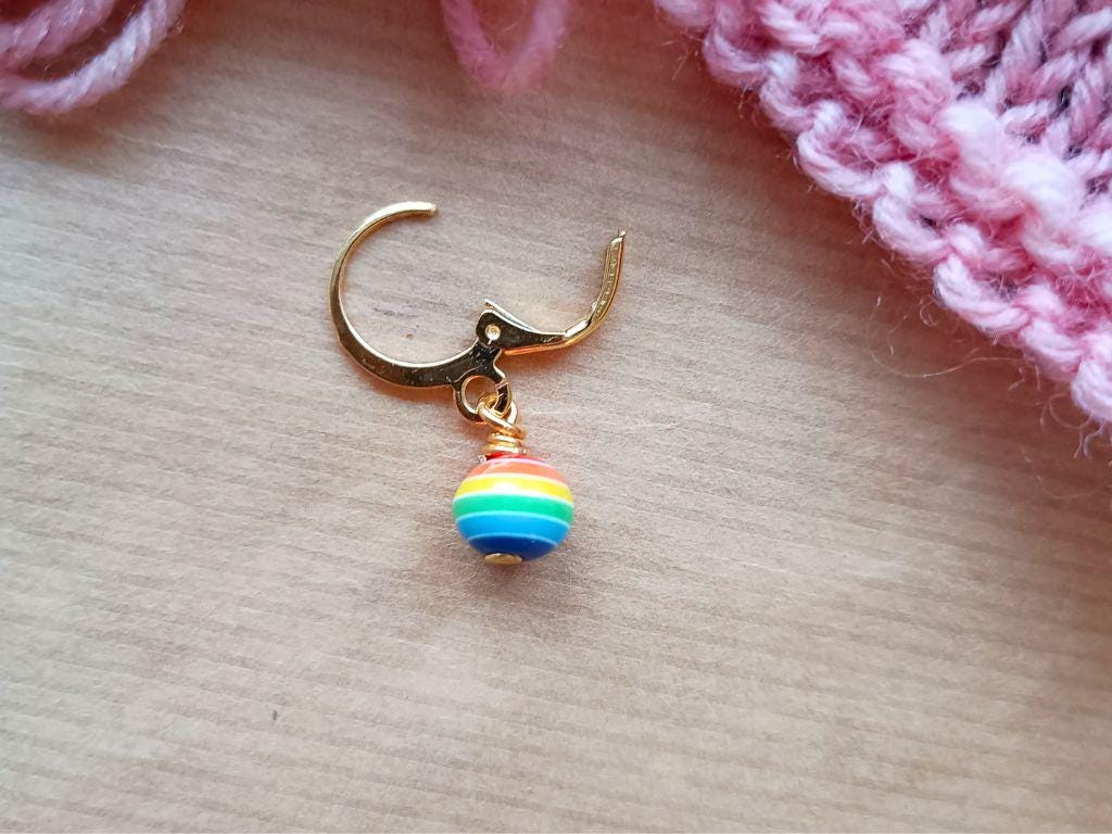 Stitch marker set of 5 with pendants and beads for knitting and crochet projects.
