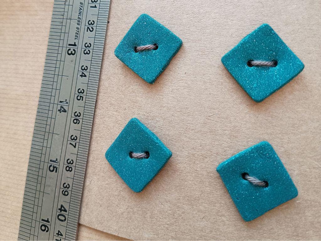 Handmade clay buttons for sewing, knitting or crocheting projects. Set of 4 buttons. Square buttons, approx. 28 mm in diameter.
