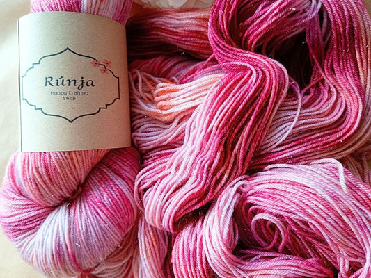 Morning Glory - Hand Dyed | Pink, white with notes of orange. Sparkling Merino Wool Blend | Unique Sparkling Hand Dyed Yarn 100g 