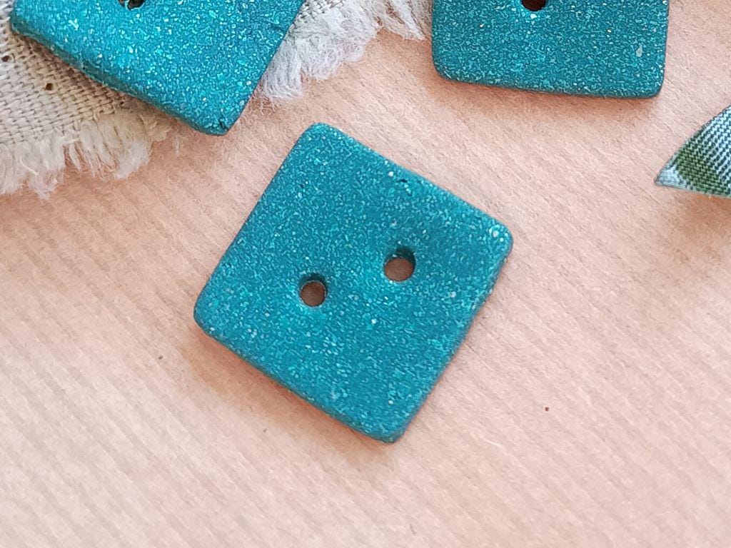 Handmade clay buttons for sewing, knitting or crocheting projects. Set of 4 buttons. Square buttons, approx. 28 mm in diameter.