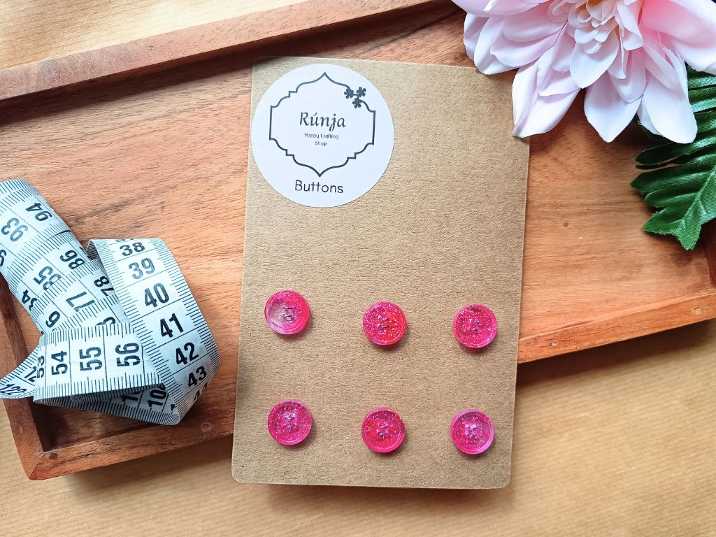 Sparkling Pink Glitter Buttons – 15 mm - Set of 6 Buttons