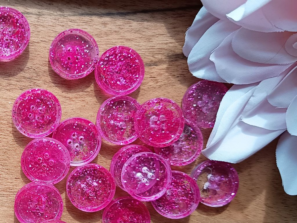 Sparkling Pink Glitter Buttons – 15 mm - Set of 6 Buttons