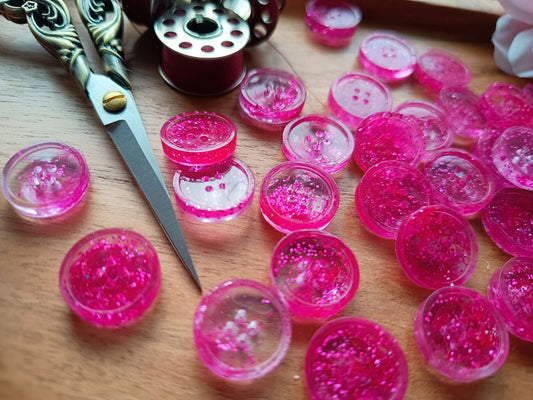 Sparkling Pink Glitter Buttons – 15 mm - Set of 6 Buttons