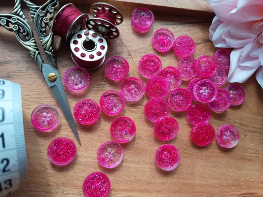 Sparkling Pink Glitter Buttons – 15 mm - Set of 6 Buttons