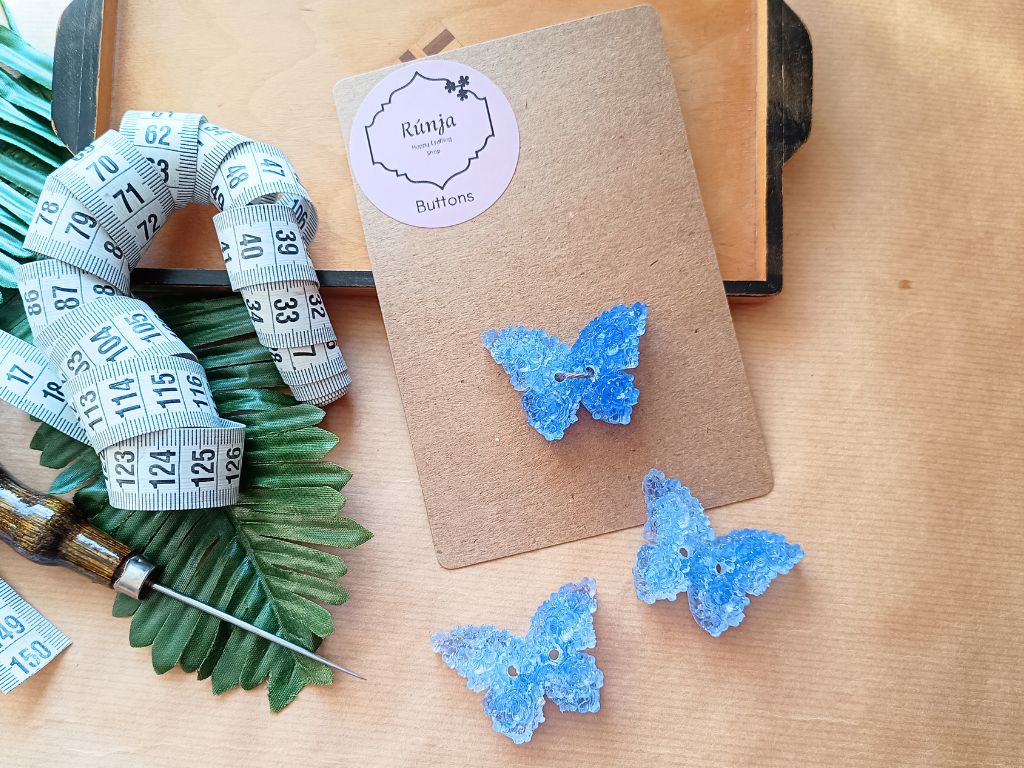 Clear Ice Blue Butterfly Button - Detailed Resin Statement Button (Sold Individually)