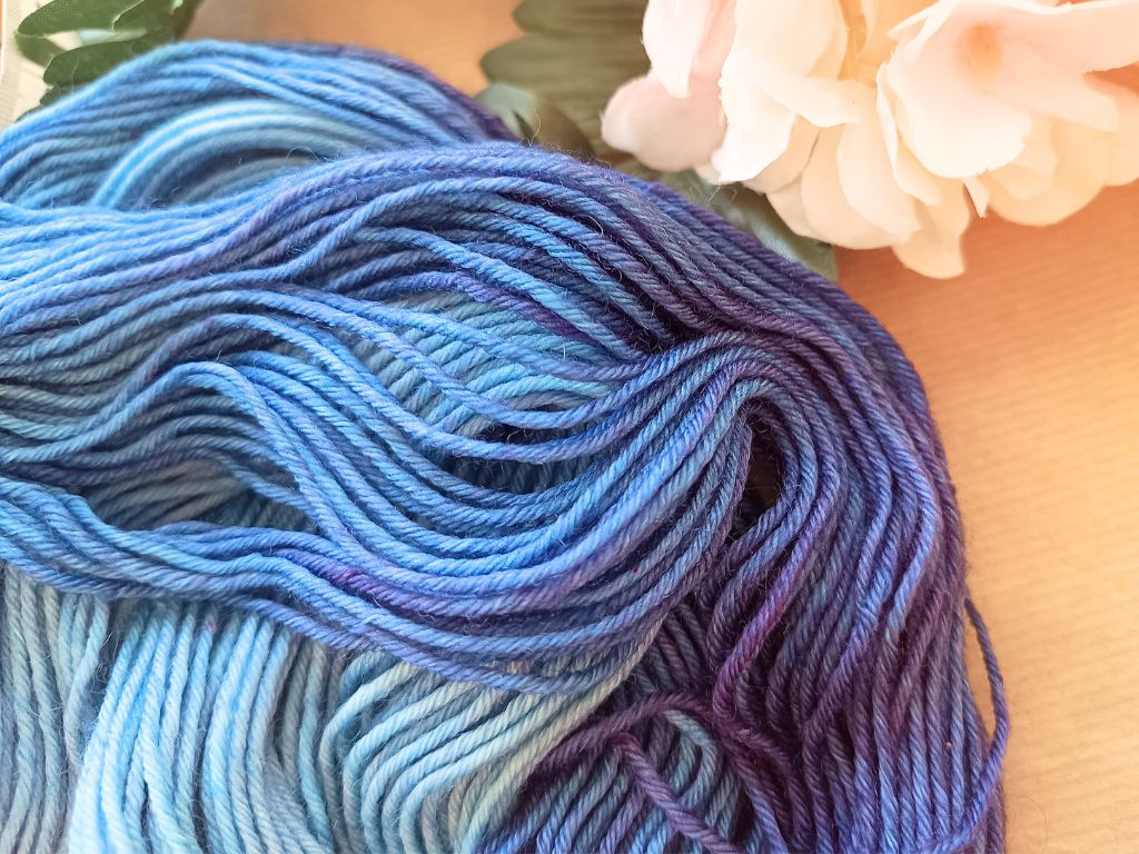 Hand dyed DK yarn - Stay - Blue & Purple Merino Wool - 50g