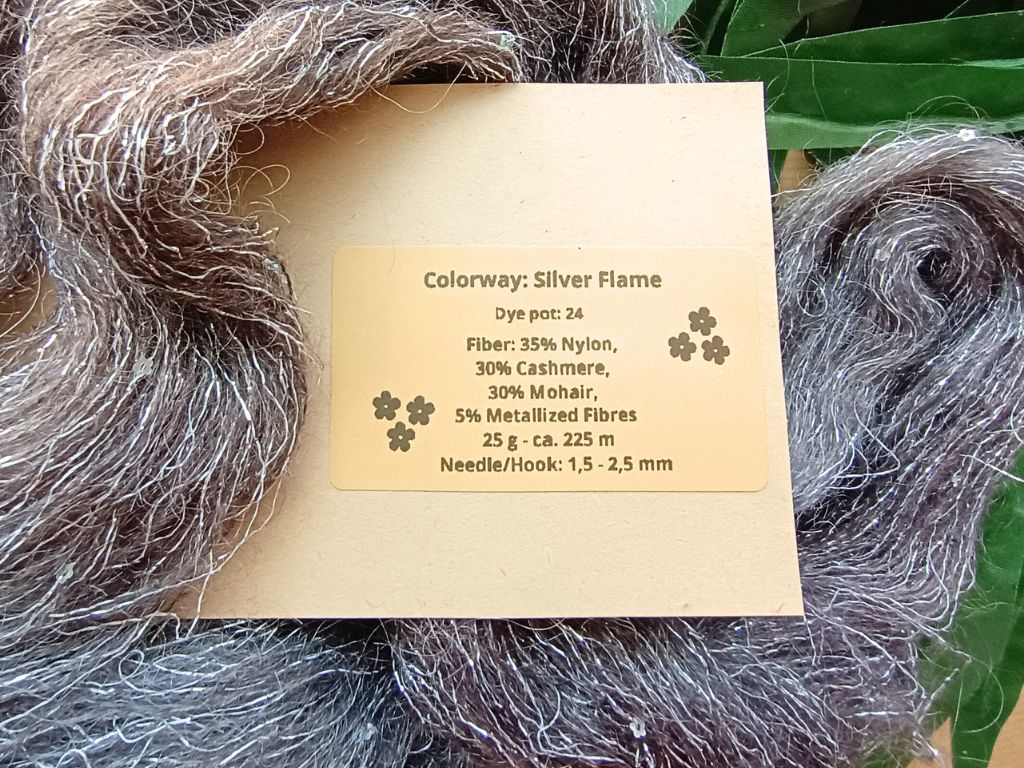 Silver Flame Glitter Mohair Yarn | Hand Dyed Luxury Yarn with Sequins