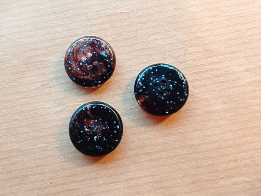 Set of 5 Handmade Dark Brown Resin Buttons (15mm) – Elegant Glitter Buttons for Knitting and Sewing