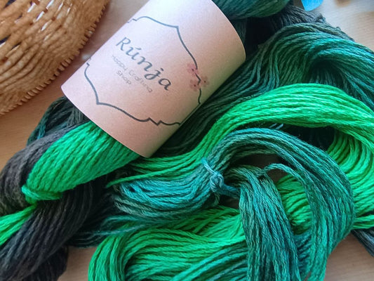 RúnjaCrafts Hand-Dyed Yarn - Spring Forest | Lovely Cotton Yarn with Linen (Aran) - 50g
