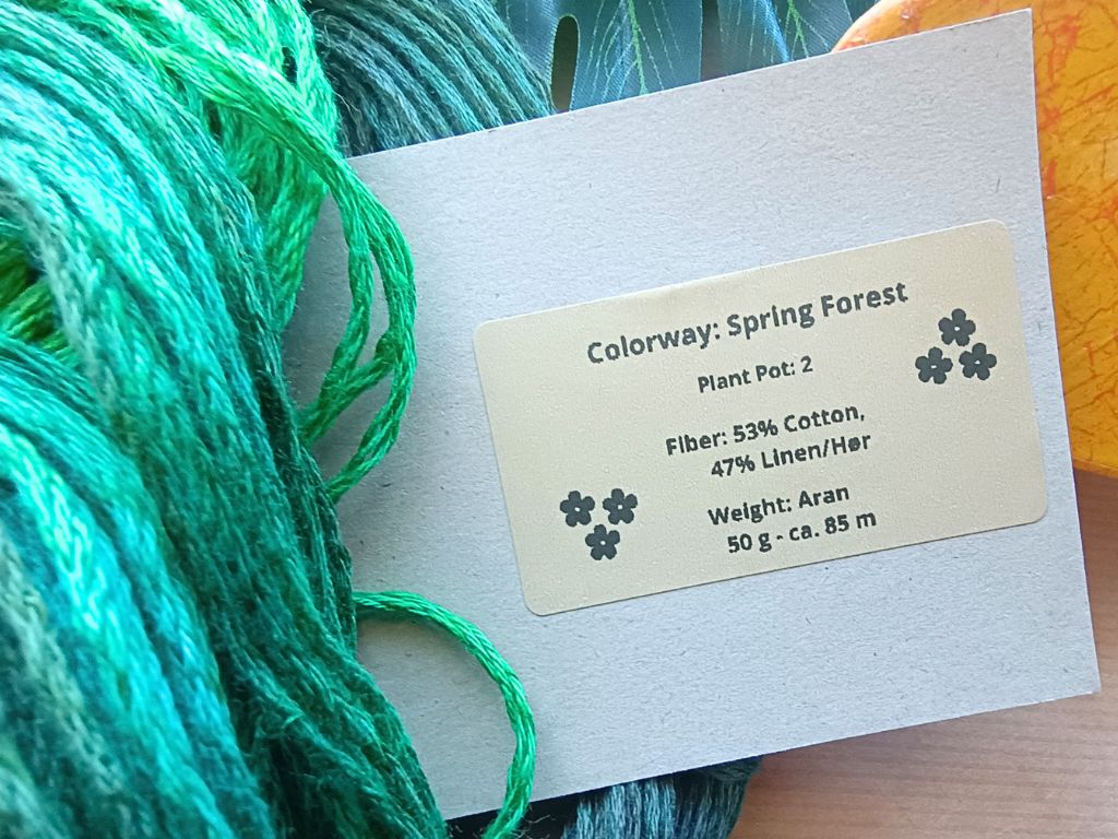 RúnjaCrafts Hand-Dyed Yarn - Spring Forest | Lovely Cotton Yarn with Linen (Aran) - 50g