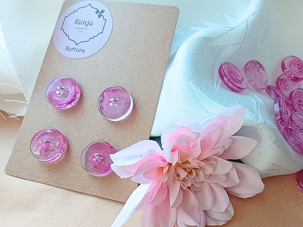 Håndstøbte Knapper med Pink Hvirvler - Unika Luksus til Strik (25mm, 4stk)