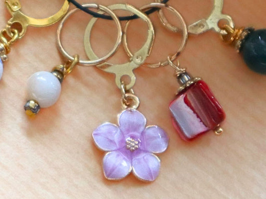 Handmade Stitch Marker Set - Flowers and Agate Beads
