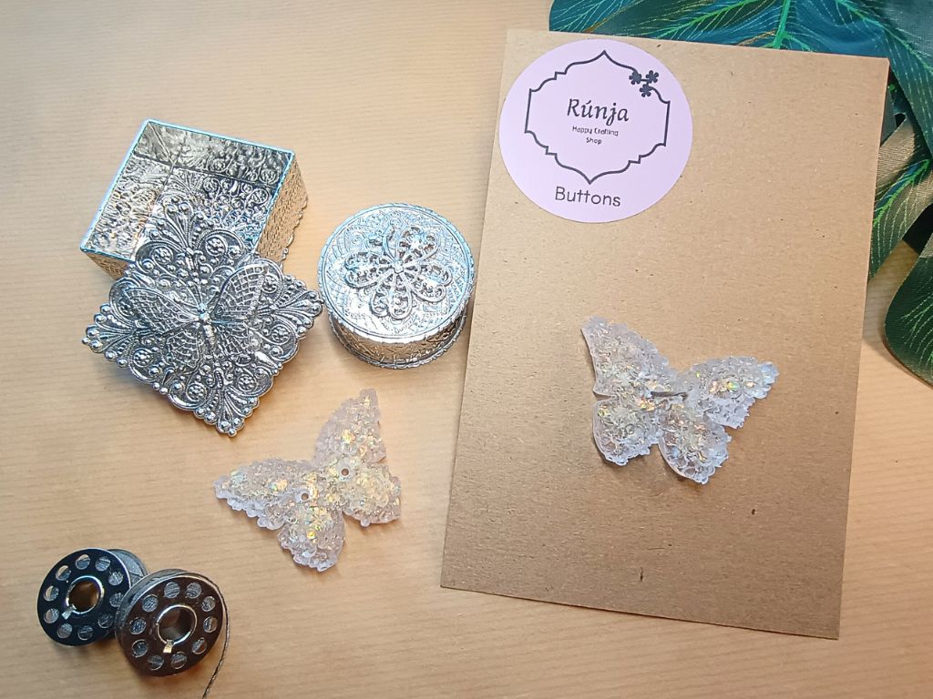 Exclusive Handmade Butterfly Buttons in Resin – Iridescent Glitter (50 mm)