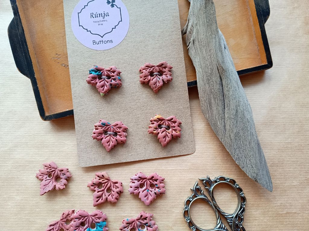 Unique Knitting Buttons – Handmade Clay Leaf Buttons – 25mm
