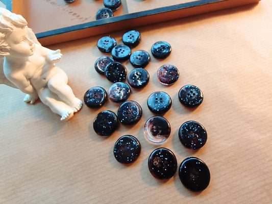 Set of 5 Handmade Dark Brown Resin Buttons (15mm) – Elegant Glitter Buttons for Knitting and Sewing