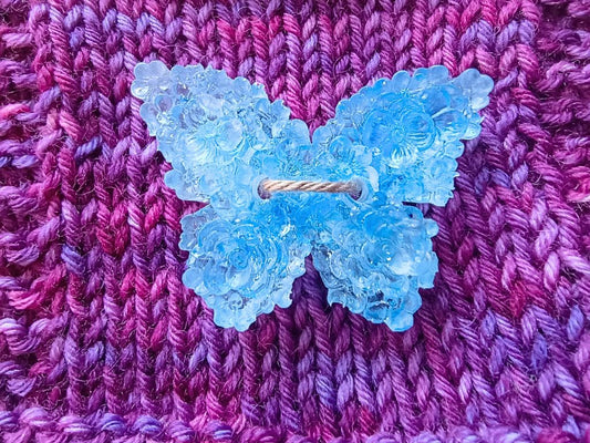 Clear Ice Blue Butterfly Button - Detailed Resin Statement Button (Sold Individually)