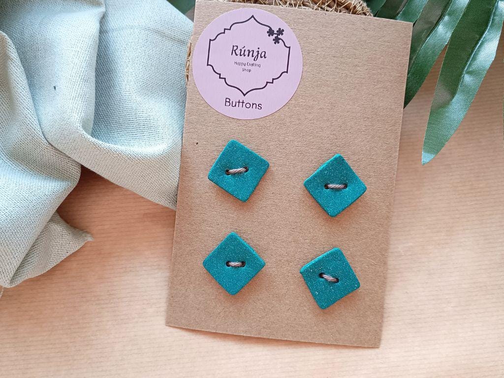 Handmade clay buttons for sewing, knitting or crocheting projects. Set of 4 buttons. Square buttons, approx. 28 mm in diameter.