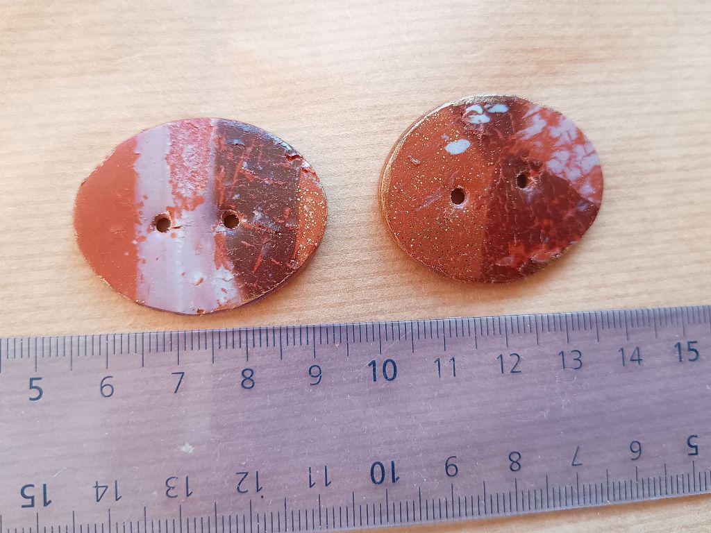 Unique handmade polymer clay buttons - earthy colors marble style - set of 4 - 36 mm - for sewing, knitting and crochet projects. Gold glitter.