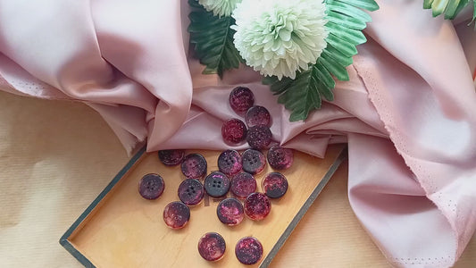 Handmade buttons for sewing, knitting or crocheting projects. Set of 5 buttons. Approx. 20 mm in diameter. Dark brown with pink glitter. Resin
